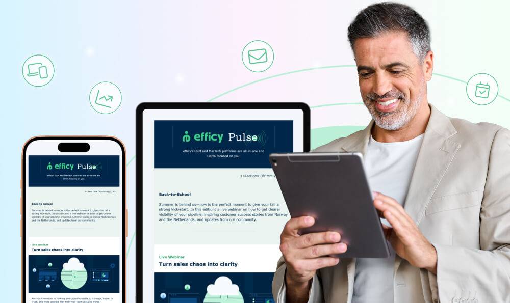 Man with a tablet is testing his emails with Litmus before sending them.