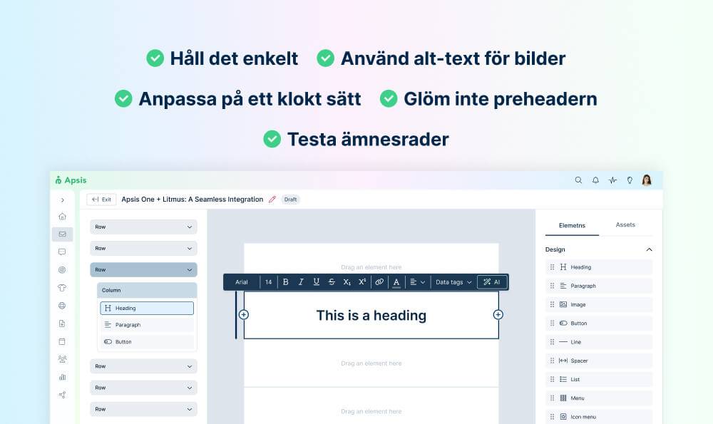Håll det enkelt, anvönd alt-text, Personalisera klokt, Glöm inte preheadern.