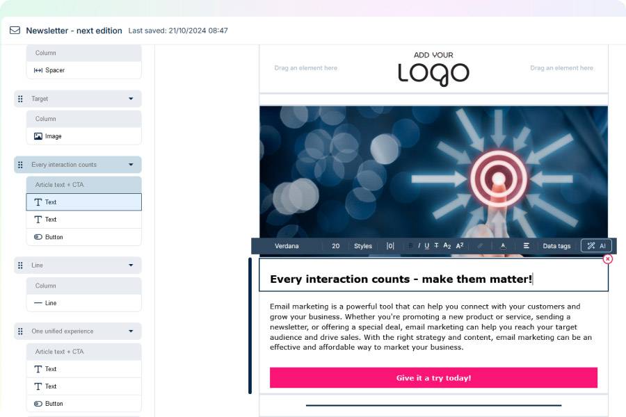 Newsletter example from Apsis One emailmarketing platform interface.
